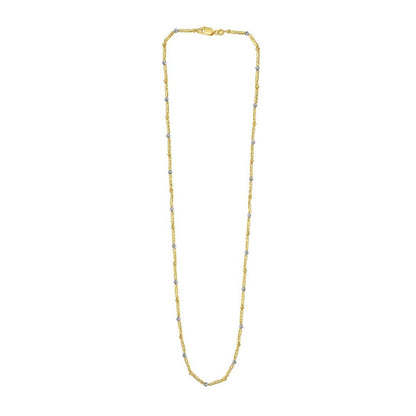 Two Tone Bar and Bead Necklace in 14K Gold