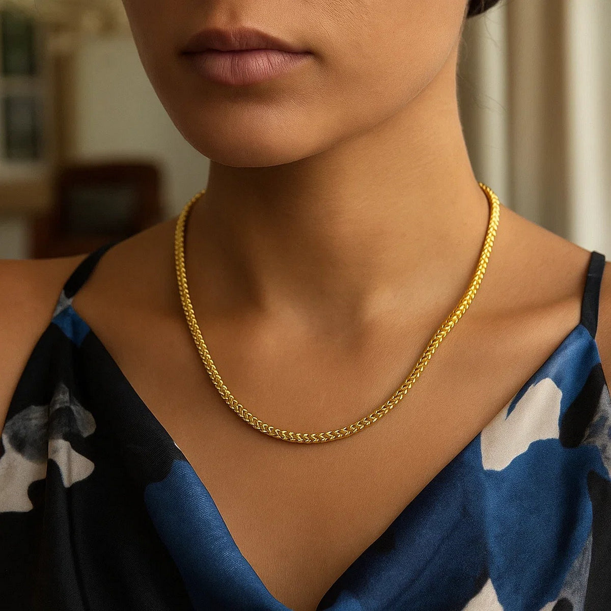 14K Yellow Gold Square Franco Chain