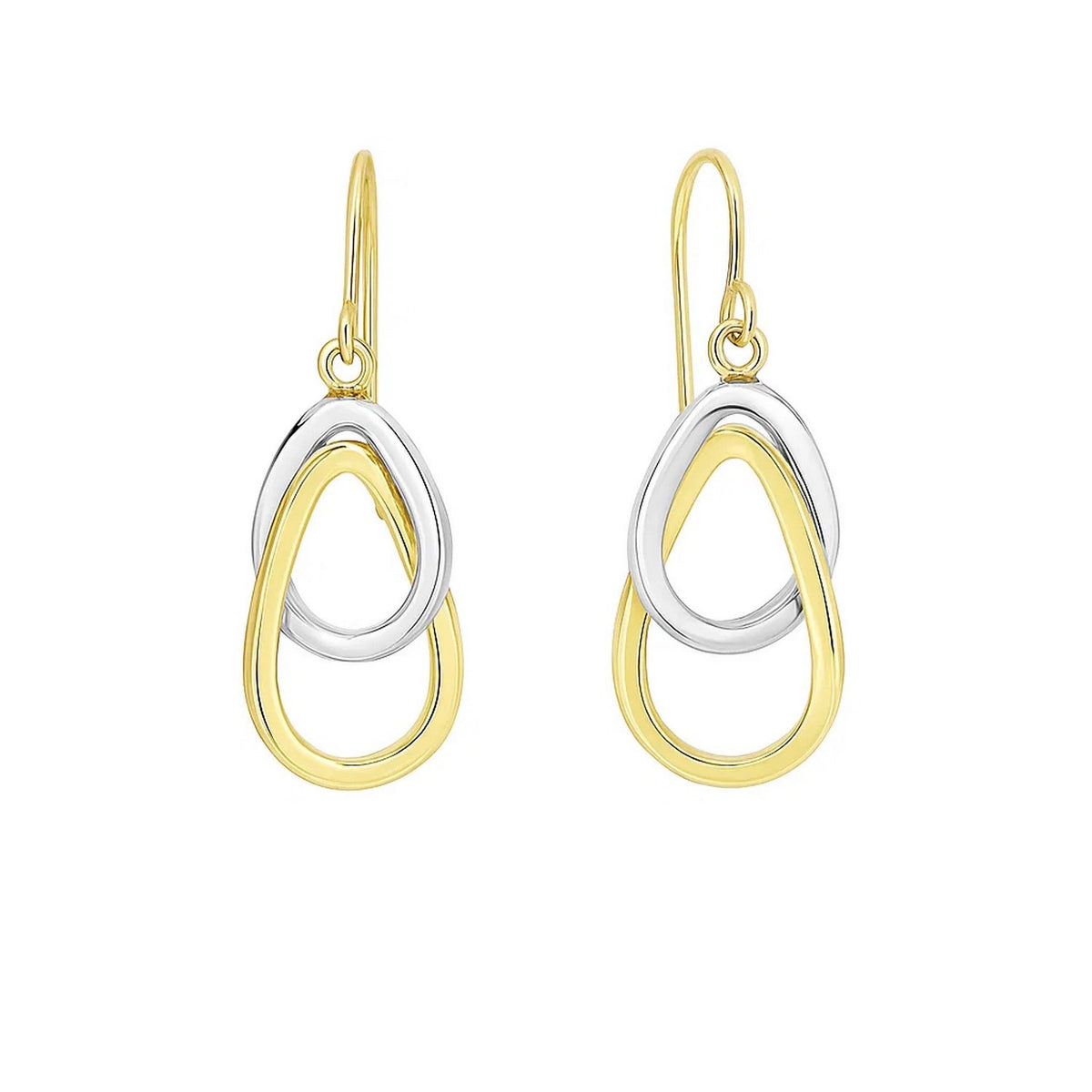 14k Two-Tone Gold Interlaced Open Teardrop Drop Earrings