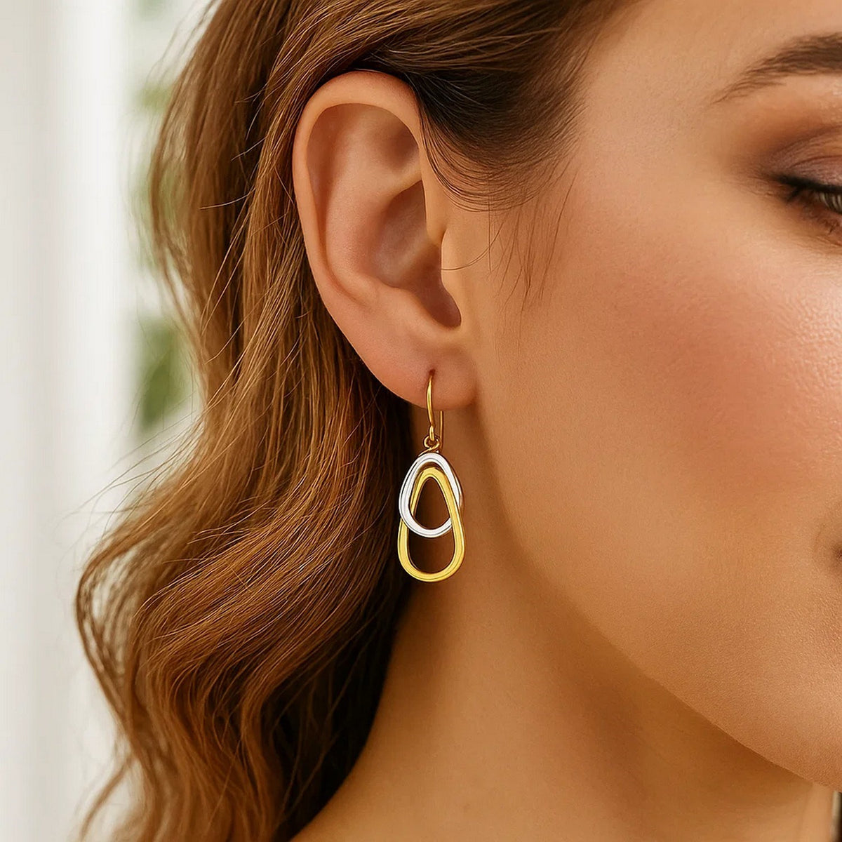 14k Two-Tone Gold Interlaced Open Teardrop Drop Earrings