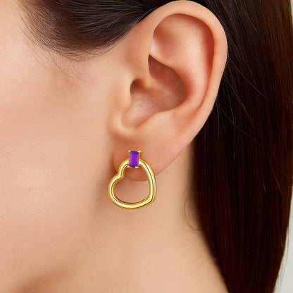 Amethyst Gemstone Baguette Earrings in 14K Yellow Gold