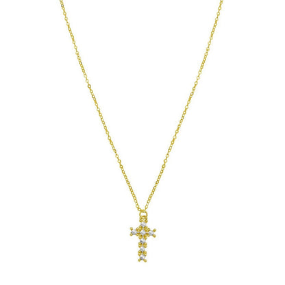 14K Yellow Gold Diamon Oro Cross Necklace