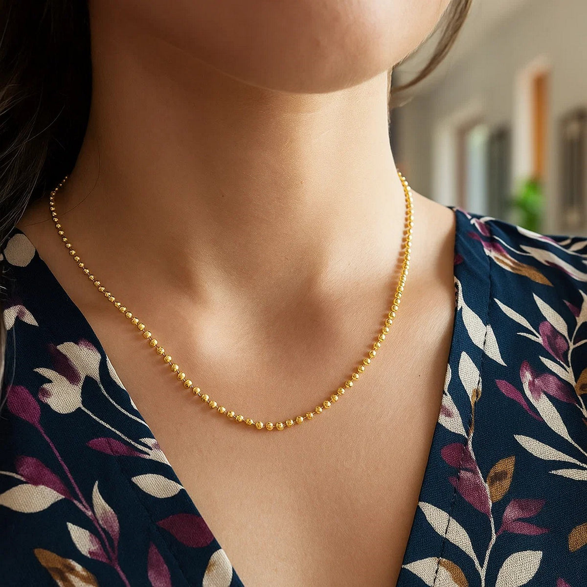 Moon Cut Bead Chain in 14k Yellow Gold