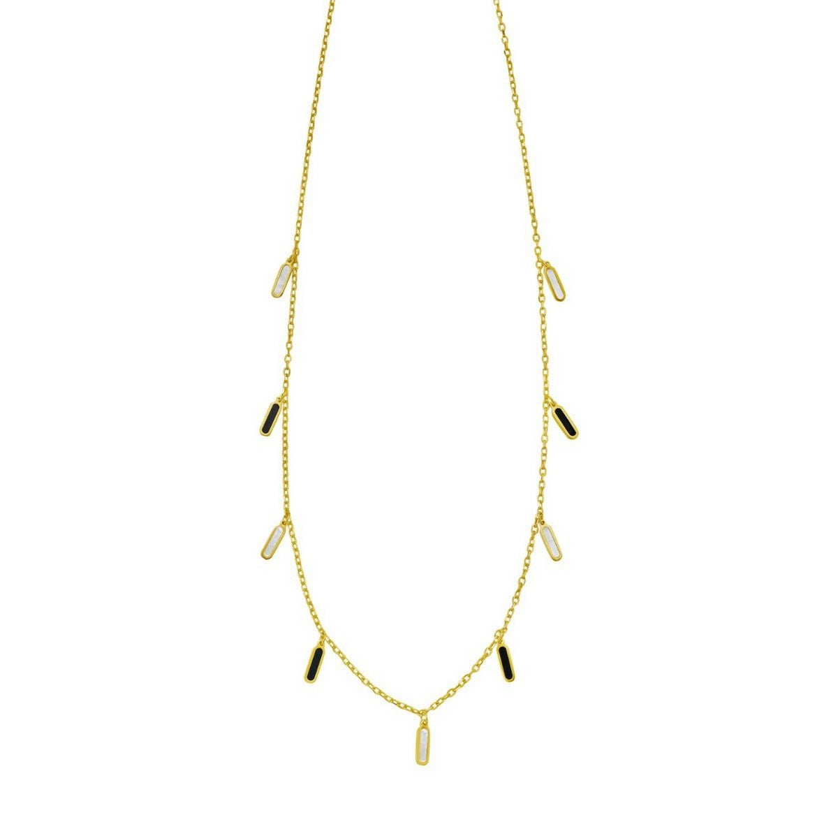 14K Yellow Gold Onyx And MOP Inlay Station Necklace