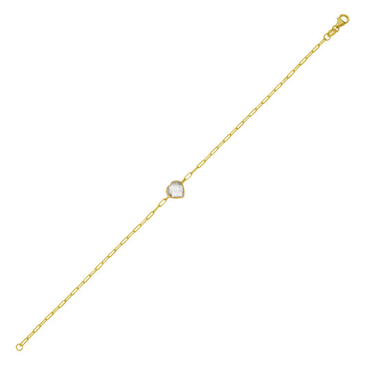 14K White Topaz Heart Bracelet (1.50 mm)