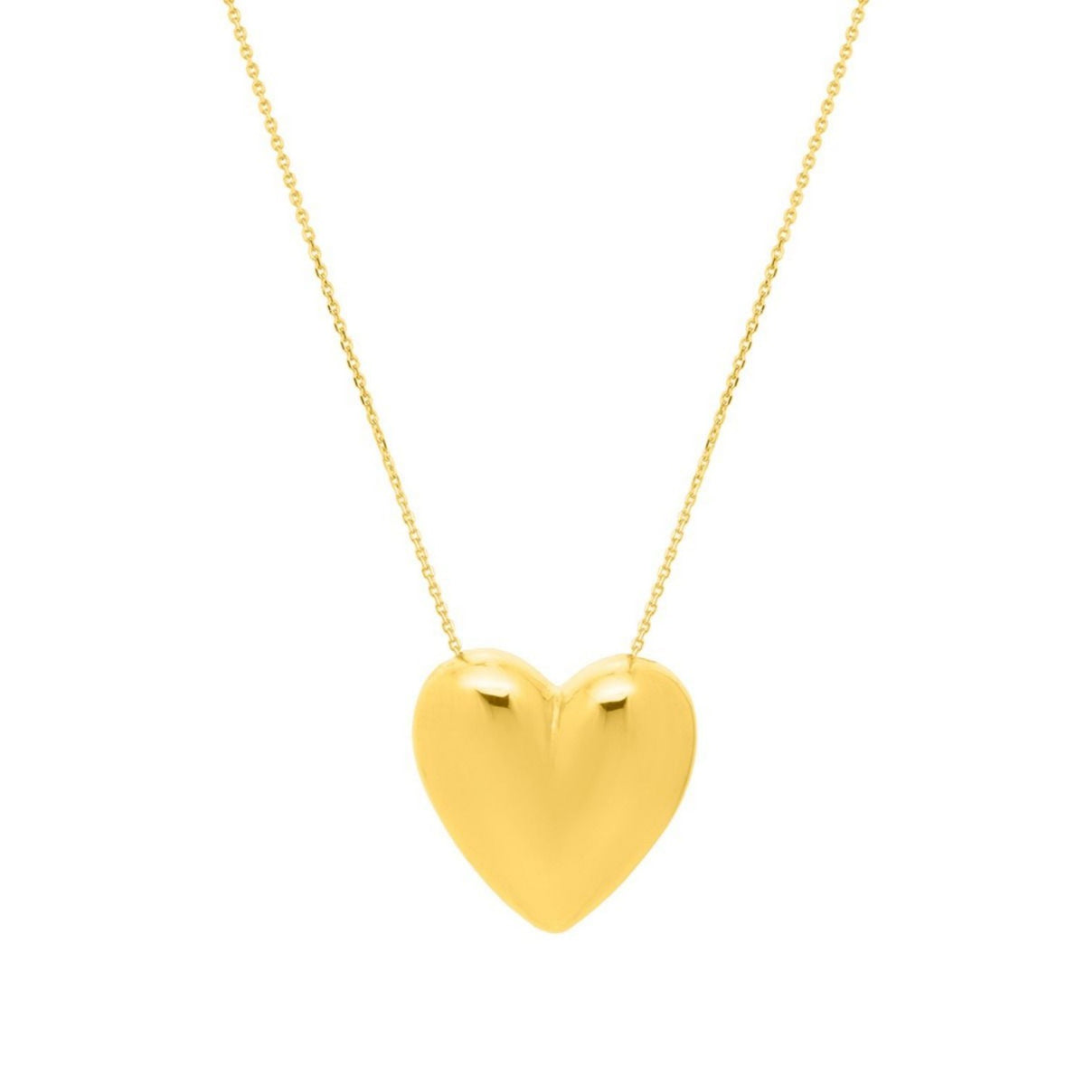 Large Puffed Heart Necklace in 14K Yellow Gold