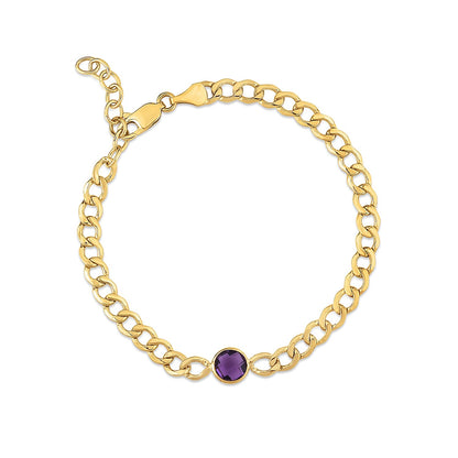 14K Yellow Gold Amethyst Curb Chain Bracelet (3.60 mm)