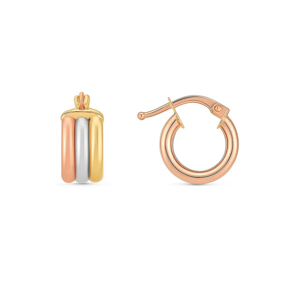 14k Tri Color Gold Trilogy Hoops
