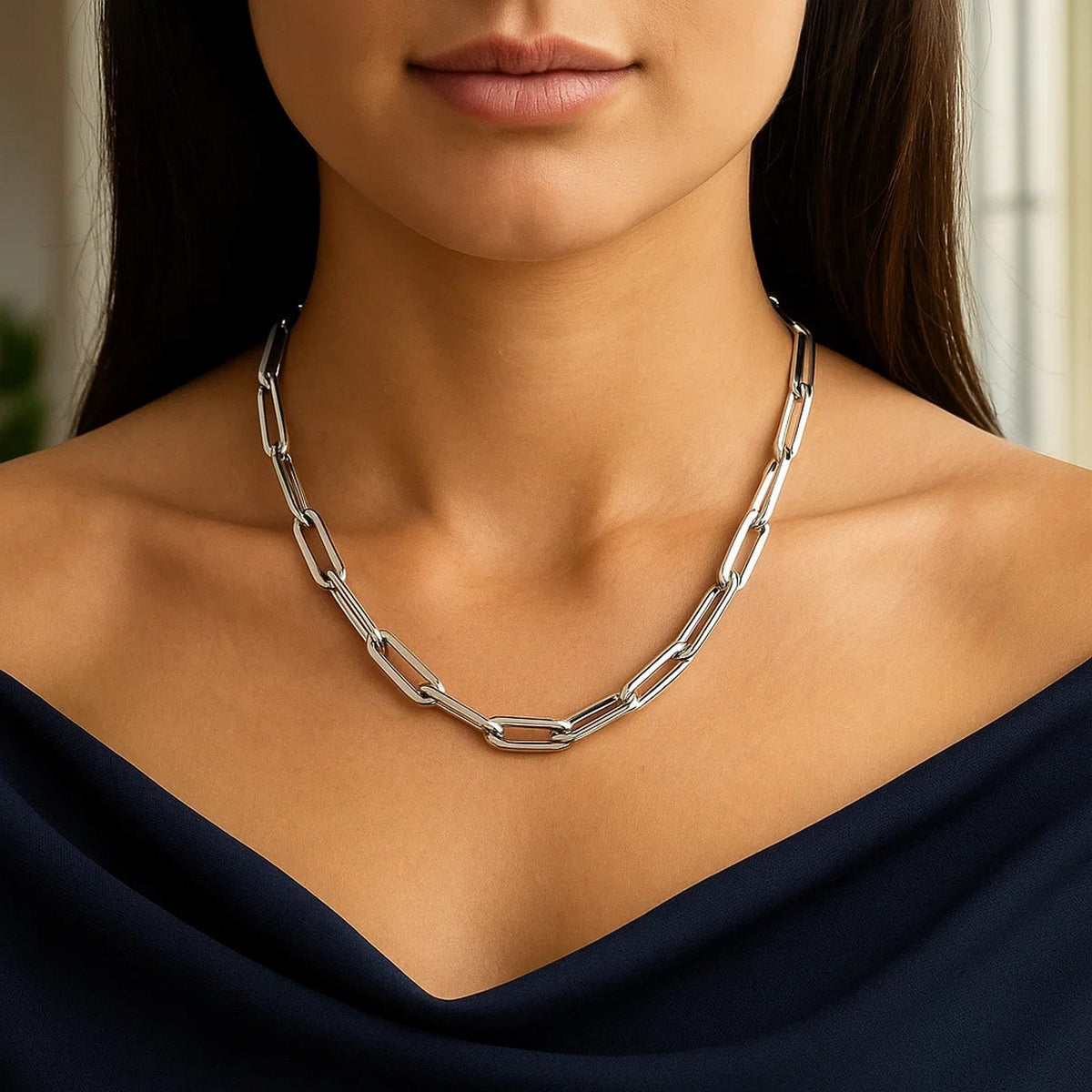 14k White Gold Bold Paperclip Chain
