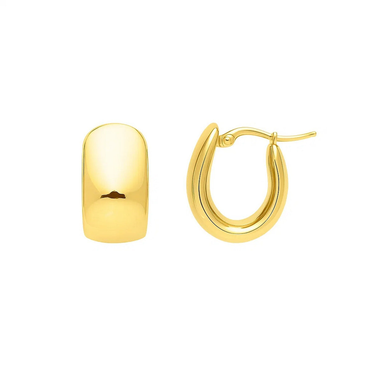 Wide Huggie Hoop Earrings in 14K Yellow Gold