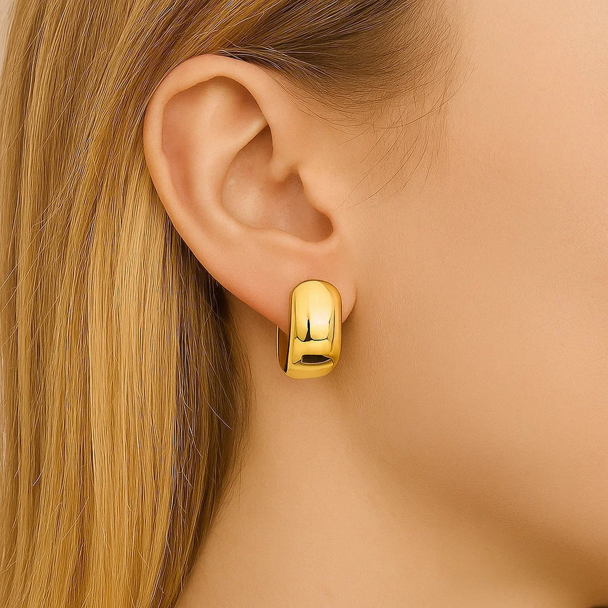 Wide Huggie Hoop Earrings in 14K Yellow Gold