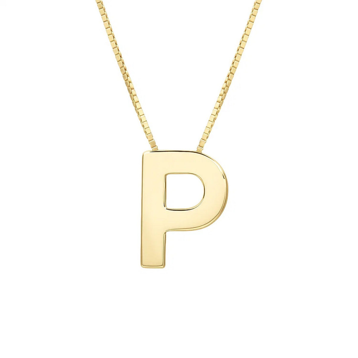 14K Yellow Gold Yours Truly Block Letter Initial P Necklace