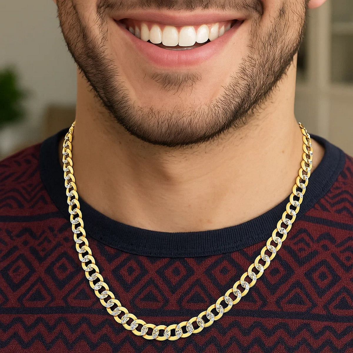 14k Two Tone Gold Pave Curb Chain