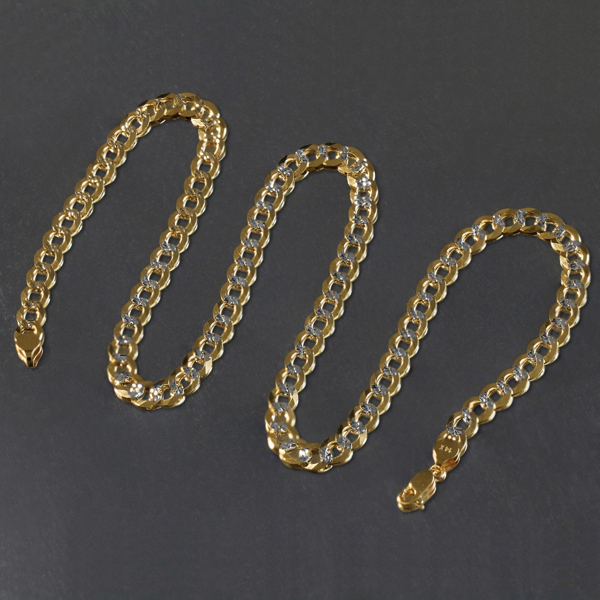 14k Two Tone Gold Pave Curb Chain