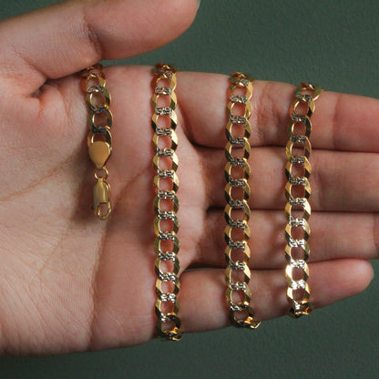 14k Two Tone Gold Pave Curb Chain