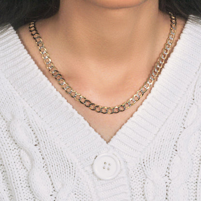 14k Two Tone Gold Pave Curb Chain