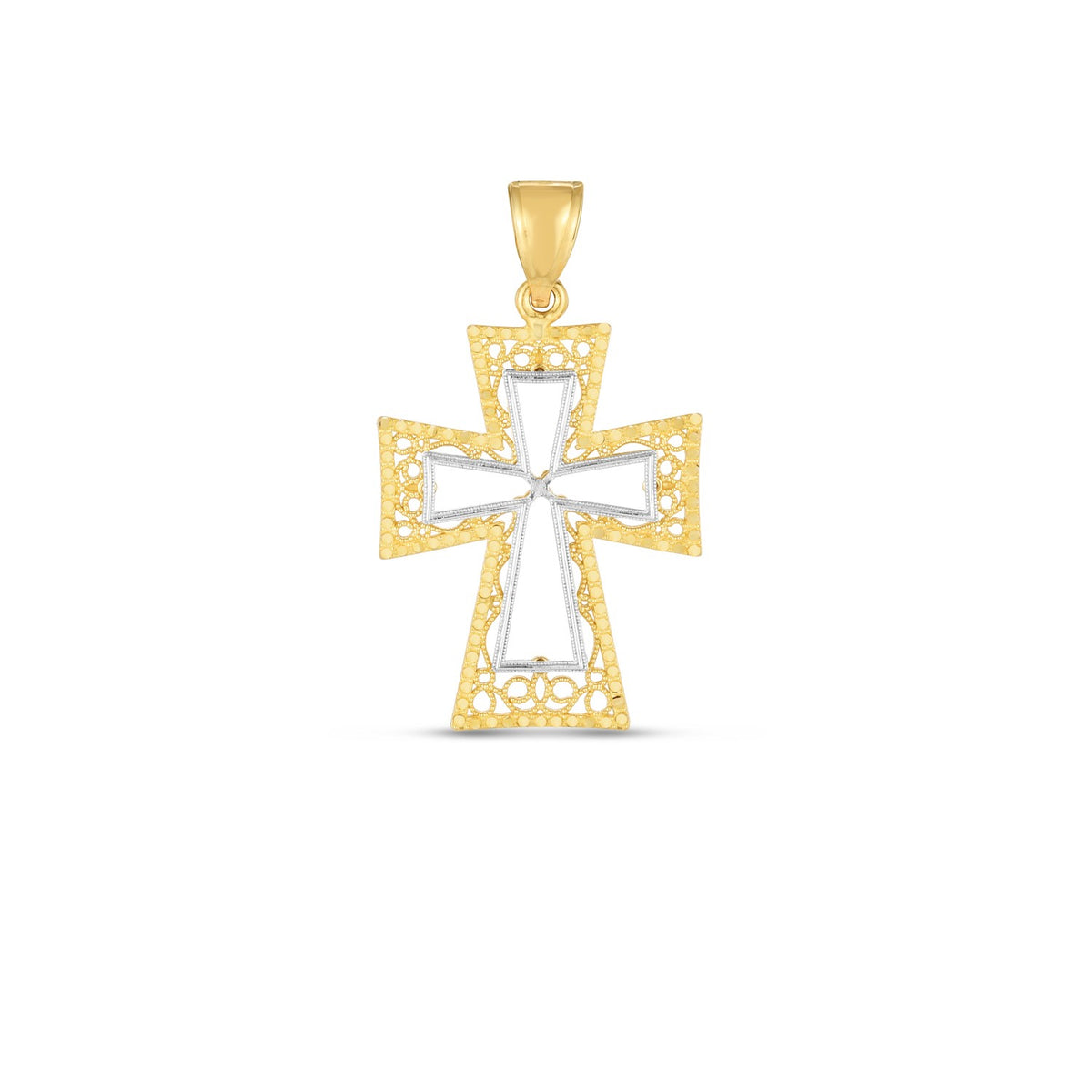 14k Two Tone Gold High Polish Diamond Cut Cross Pendant - 8652