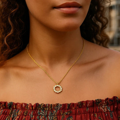 Classic 14K Yellow Gold Petite Diamond Circle Necklace