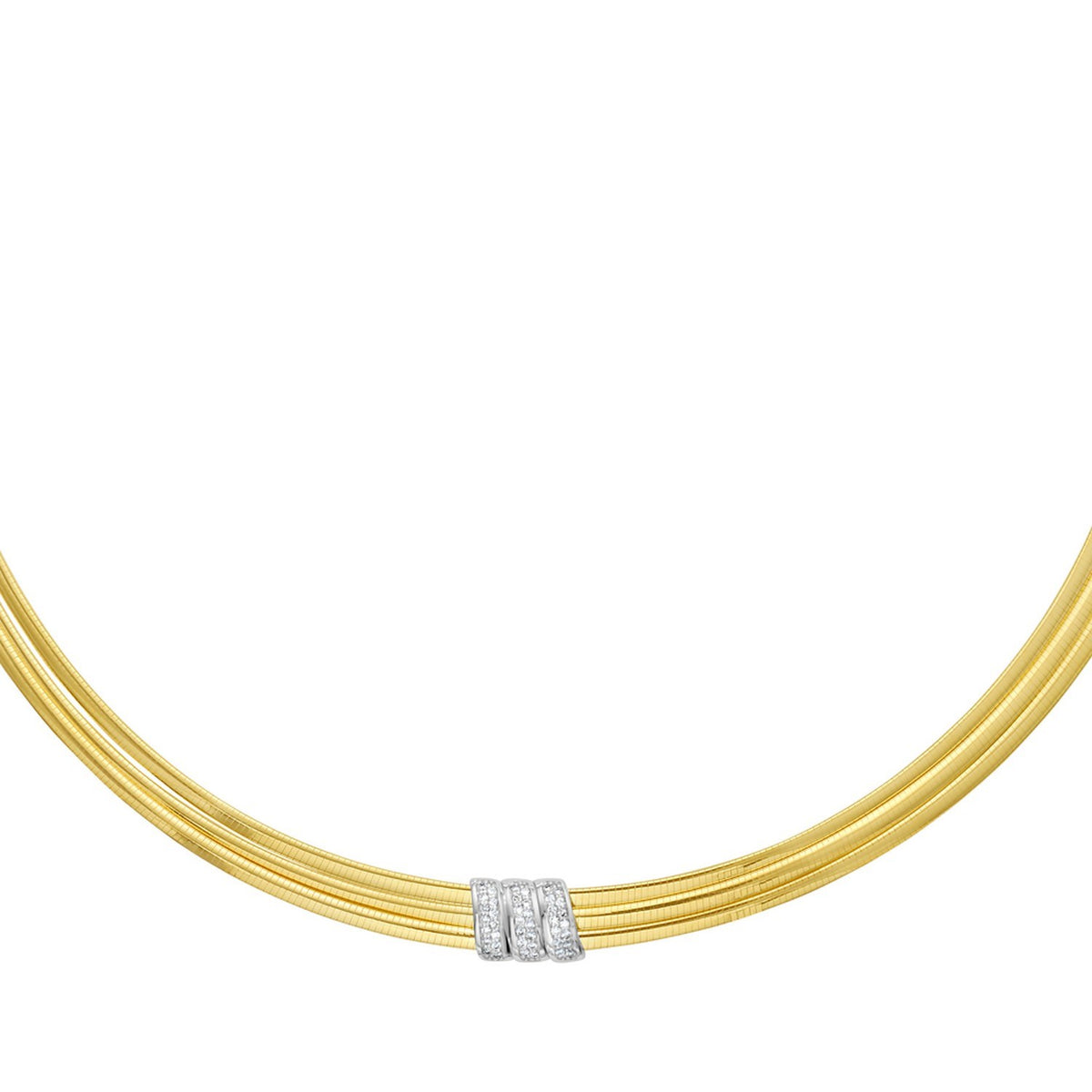 14K Yellow Gold Triple Row Diamond Omega Necklace