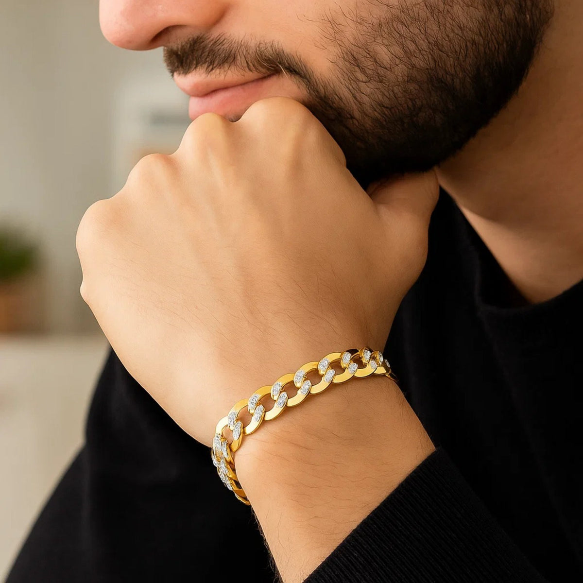 14k Two Tone Gold Pave Curb Bracelet (9.70 mm)