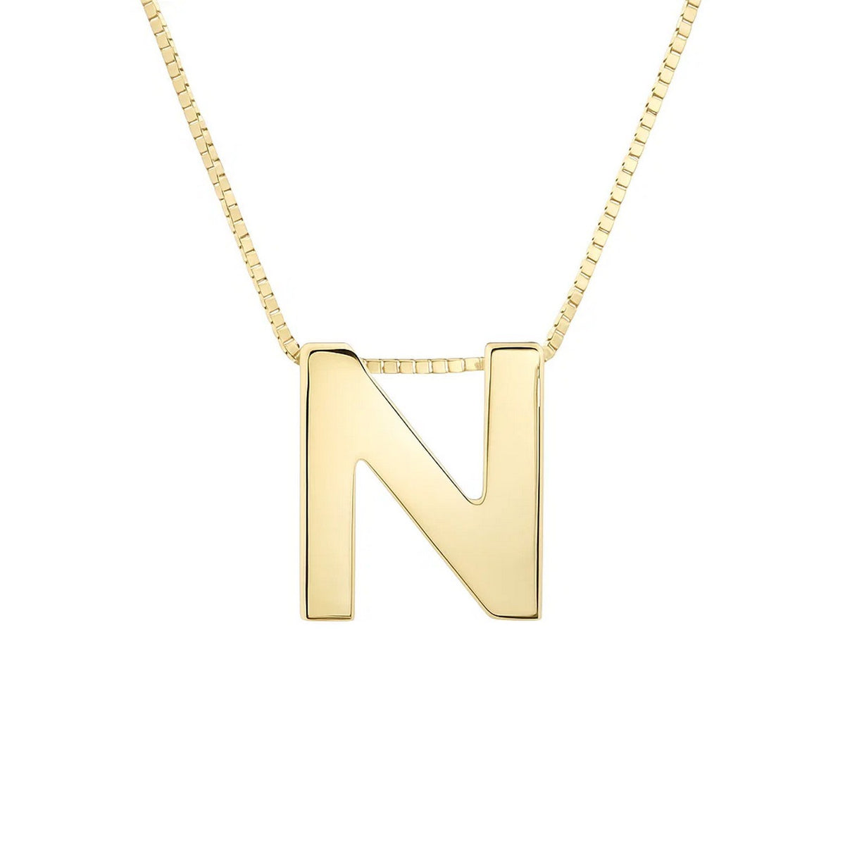 14K Yellow Gold Yours Truly Block Letter Initial N Necklace