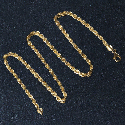 14k Yellow Gold Solid Diamond Cut Rope Chain