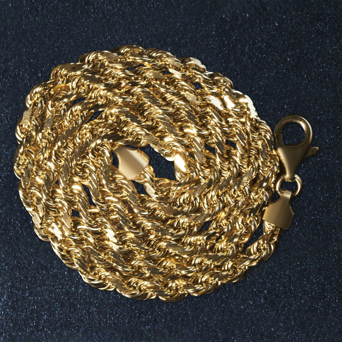 14k Yellow Gold Solid Diamond Cut Rope Chain