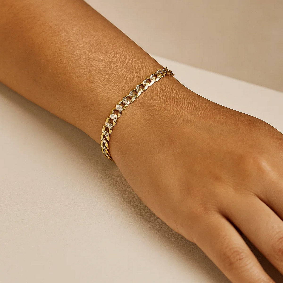 14k Two Tone Gold Pave Curb Bracelet (9.70 mm)