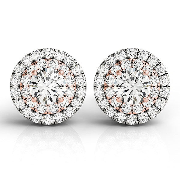 14k White and Round Halo Diamond Earrings (3/4 cttw)