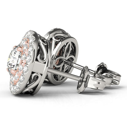 14k White and Round Halo Diamond Earrings (3/4 cttw)
