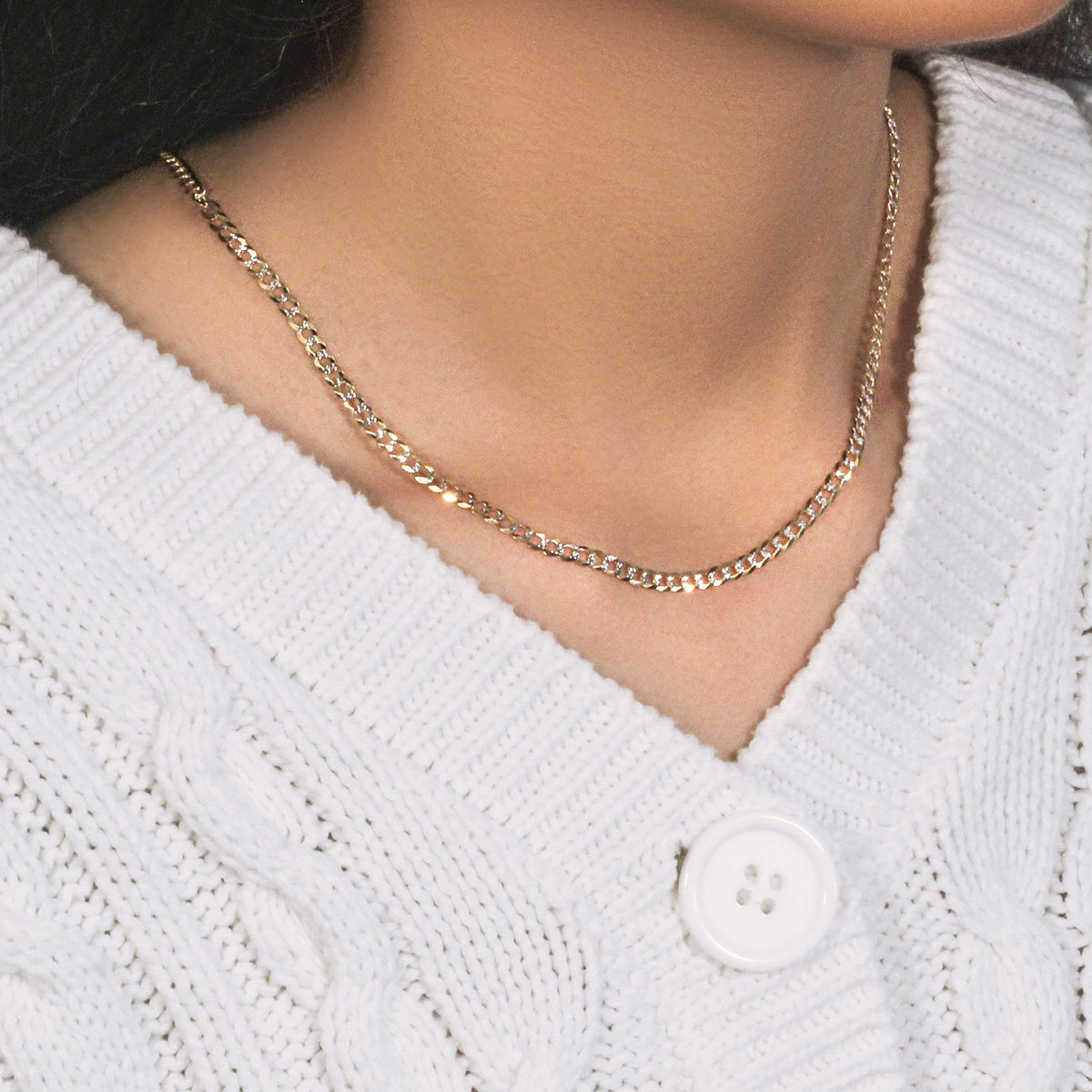 14k Two Tone Gold Pave Curb Chain