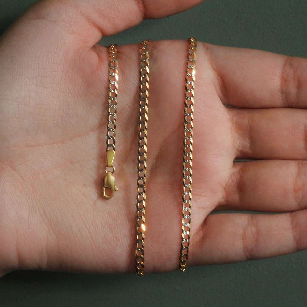 14k Two Tone Gold Pave Curb Chain