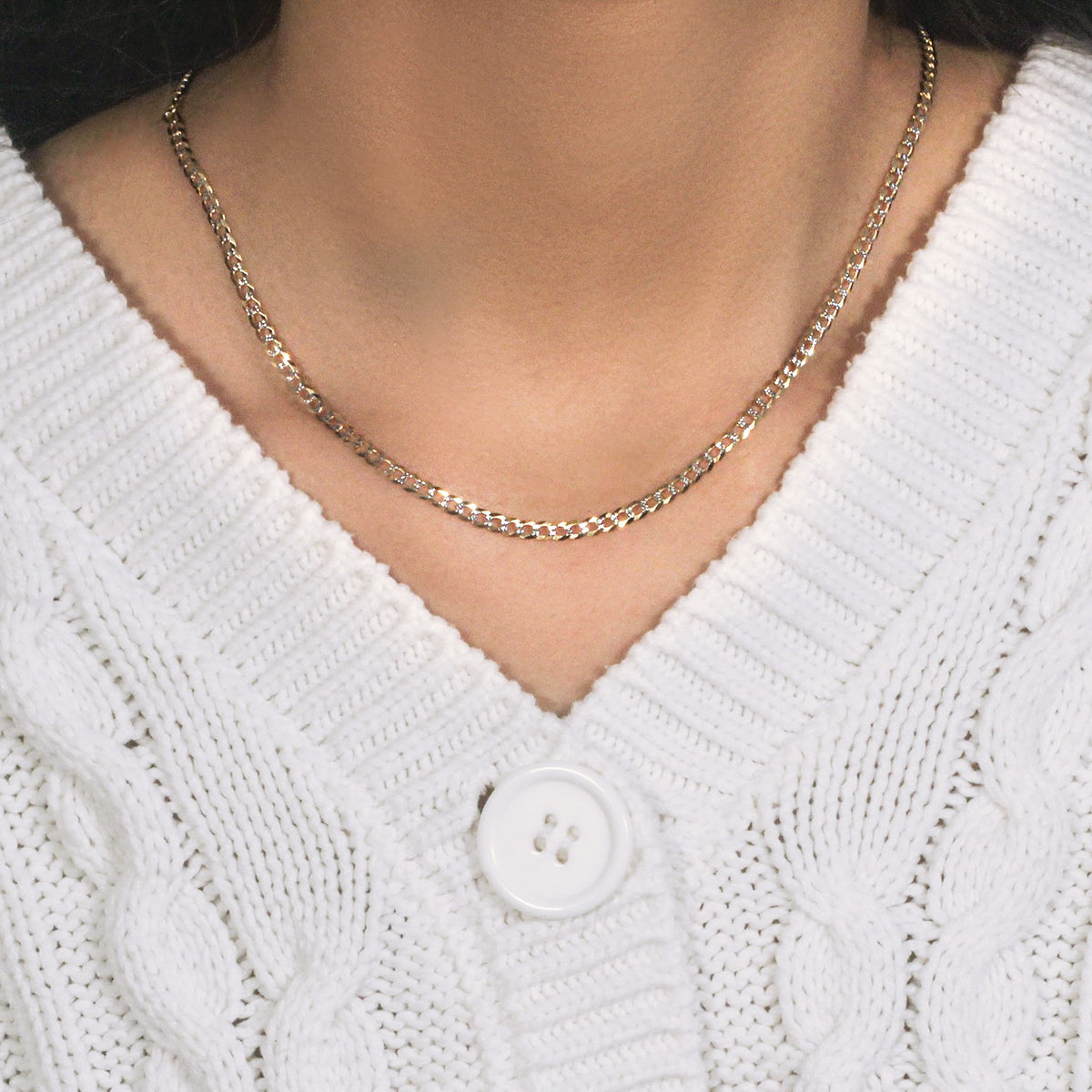 14k Two Tone Gold Pave Curb Chain