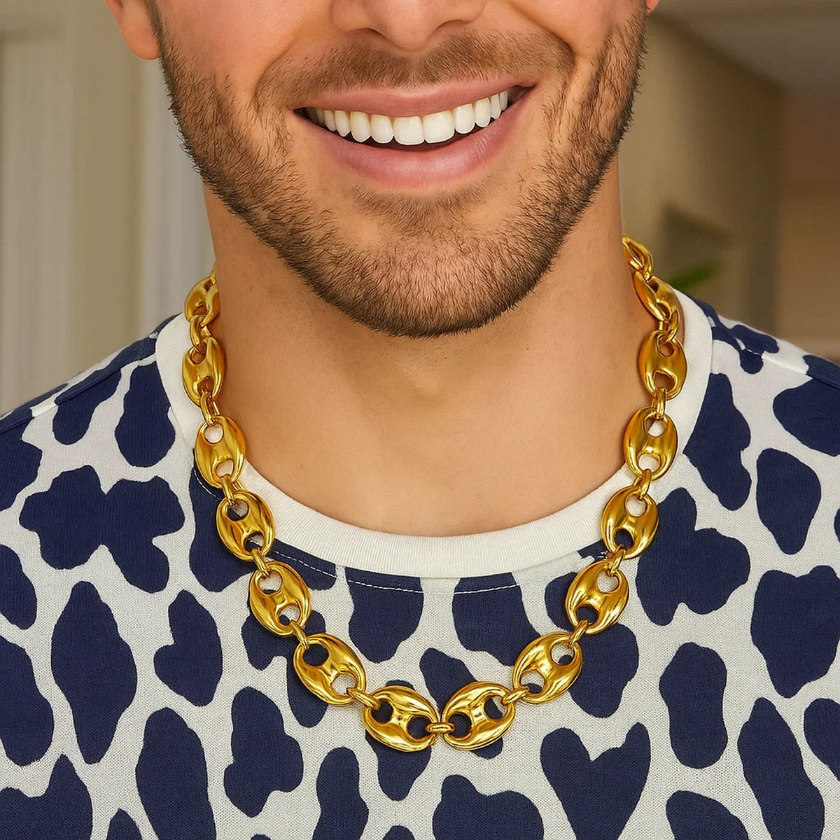 Puffed Mariner Link 16mm Necklace in 14K Yellow Gold