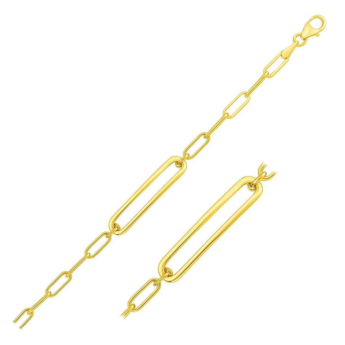 14k Yellow Gold High Polish Open Curved Paperclip Bracelet (3.30 mm)