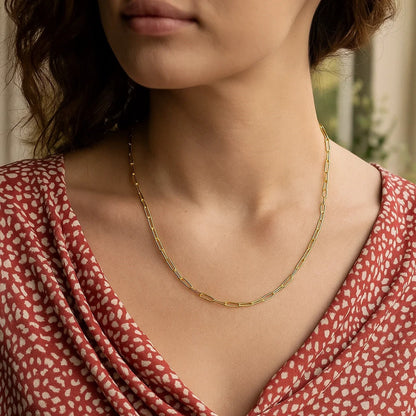 14K Yellow Gold Fine Paperclip Chain