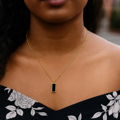 Onyx Geometric Rectangle Necklace in 14K Yellow Gold