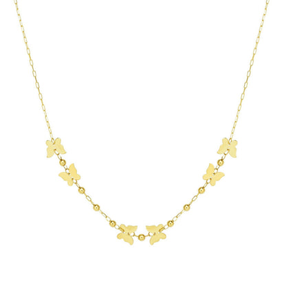 14k Yellow Gold 18 inch Necklace with Polished Butterflies and Beads