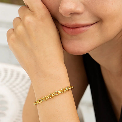 14K Yellow Gold Charm Lock Rolo Chain Bracelet (5.10 mm)