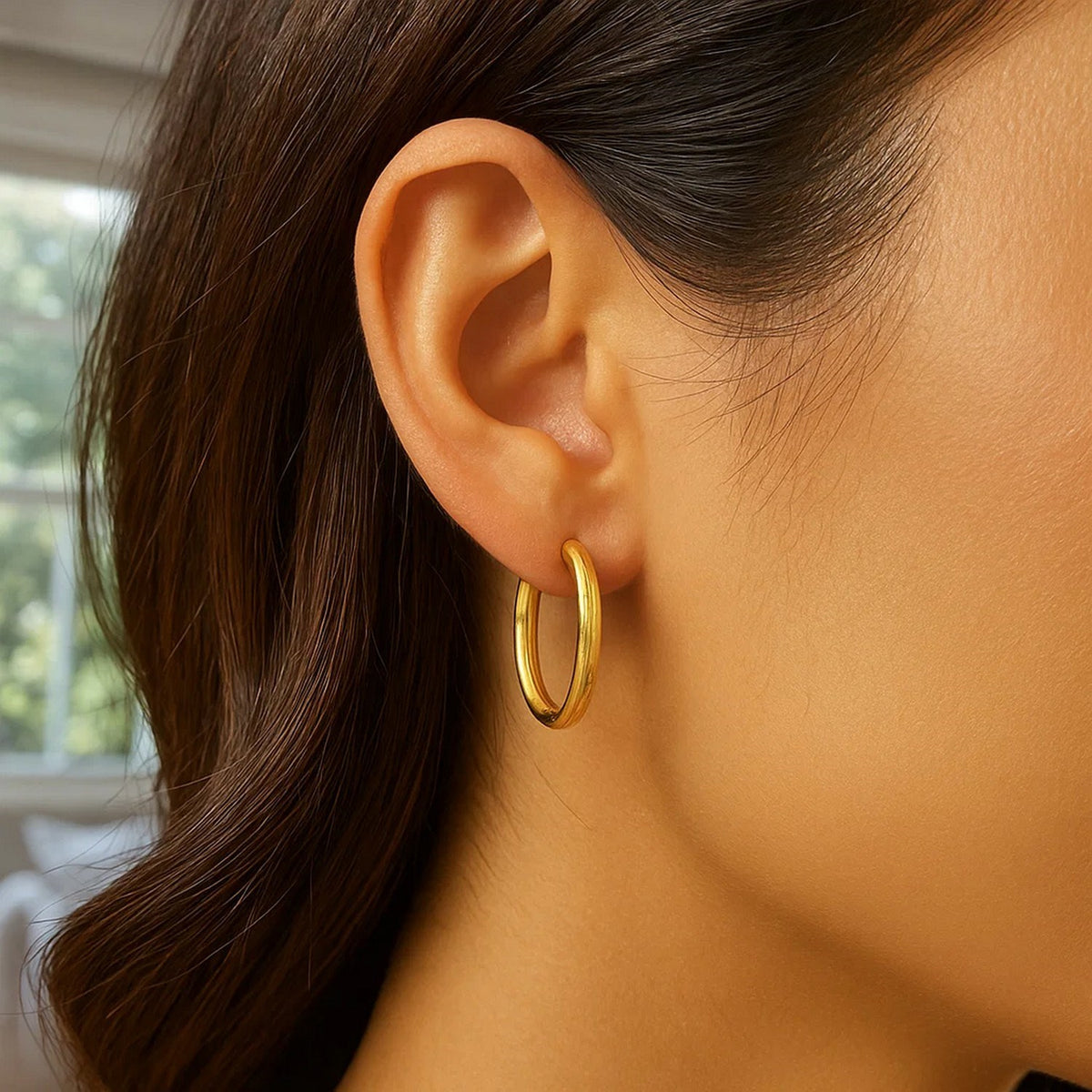 Endless Engraved Oval Hoop Earrings in 14K Yellow Gold