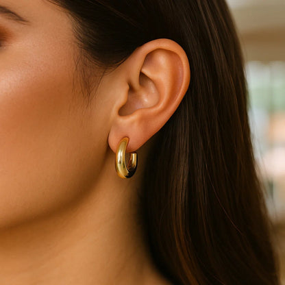 Puffy C Shaped Hoop Earrings in 14K Yellow Gold
