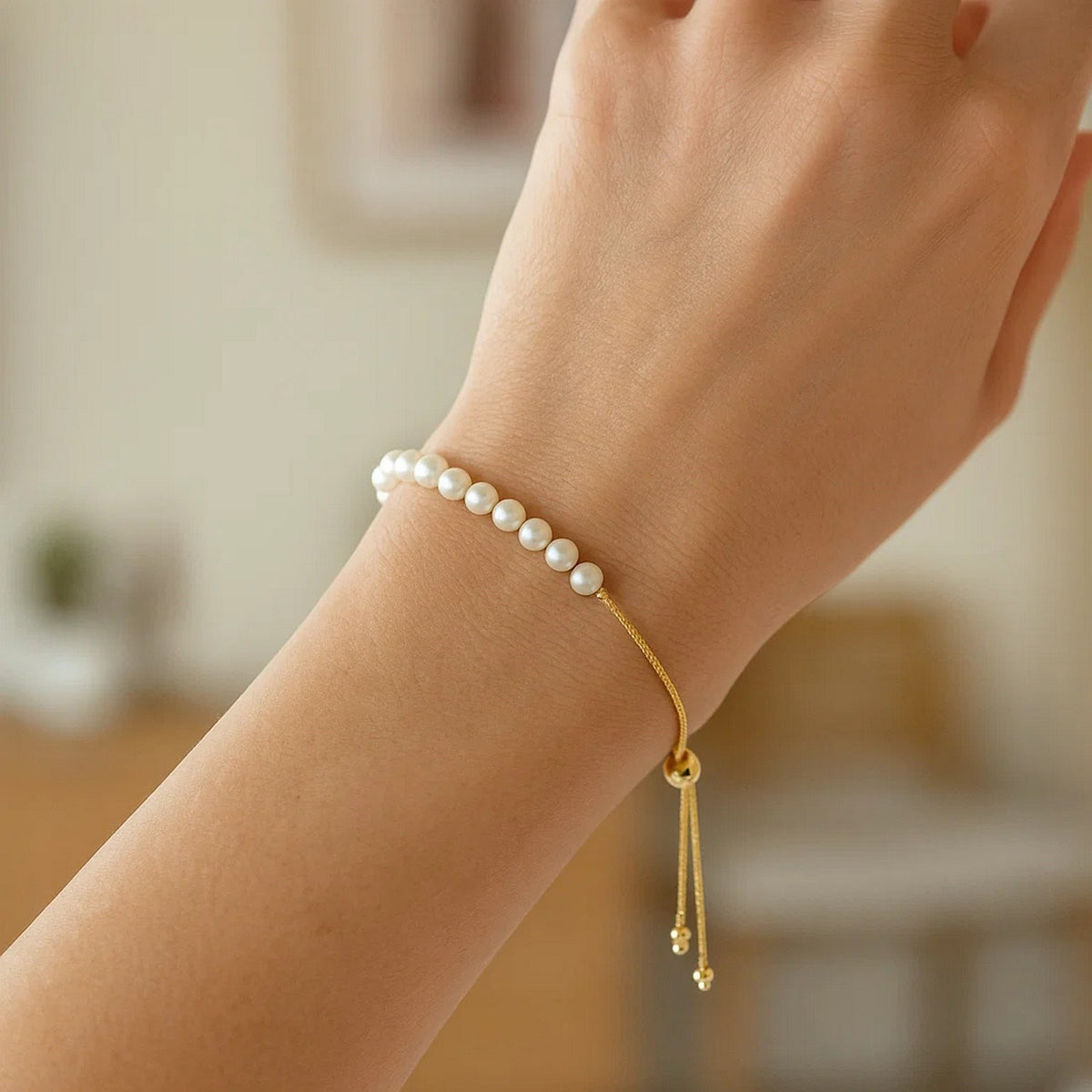 14k Adjustable Friendship Bracelet with Pearls (5.00 mm)