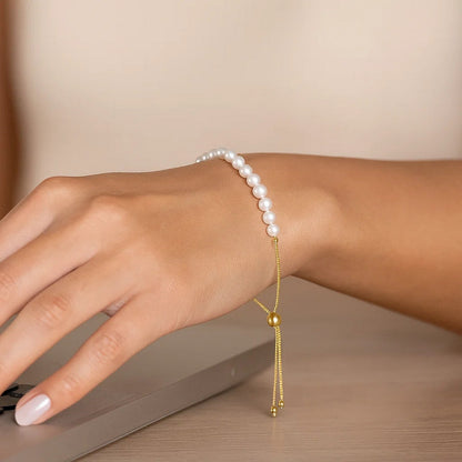 14k Adjustable Friendship Bracelet with Pearls (5.00 mm)