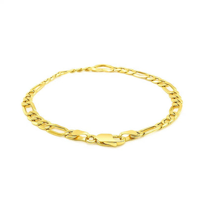 14k Yellow Gold 7 inch Figaro Chain Bracelet with Heart (4.50 mm)