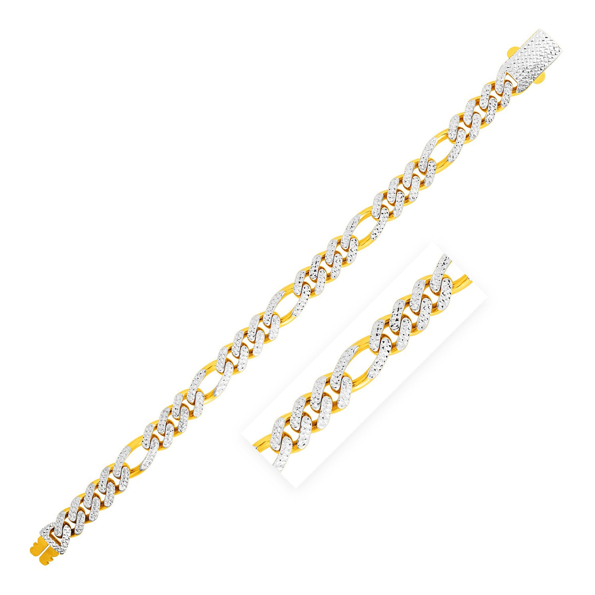 14k White Pave High Polish Modern Lite Figaro Bracelet (9.50 mm)