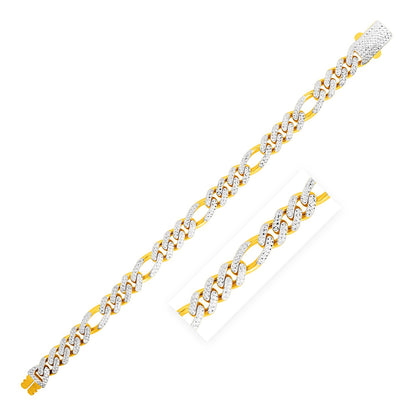 14k White Pave High Polish Modern Lite Figaro Bracelet (9.50 mm)
