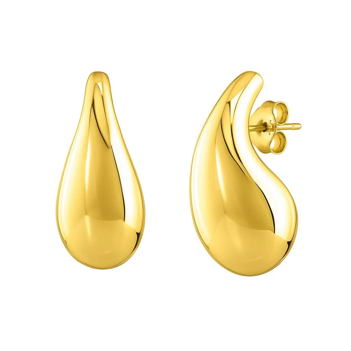 Large Raindrop Stud Earrings in 14K Yellow Gold