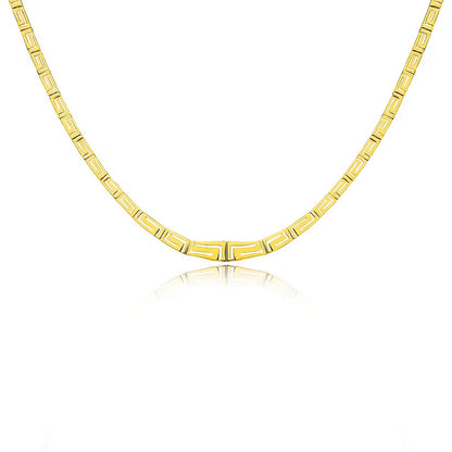 14K Yellow Gold Necklace with Graduated Greek Meander Motif Links