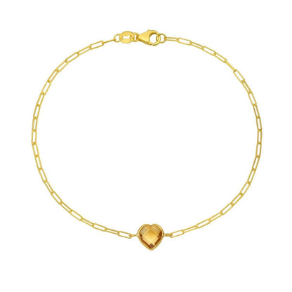 14K Yellow Gold Citrine Heart Bracelet (1.50 mm)