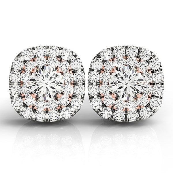 14k White and Cushion Shape Halo Diamond Earrings (3/4 cttw)